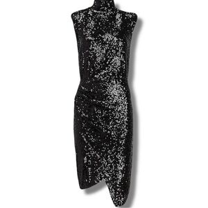 96 Express Sequin Asymmetrical Mock Neck Dress Size Xs
